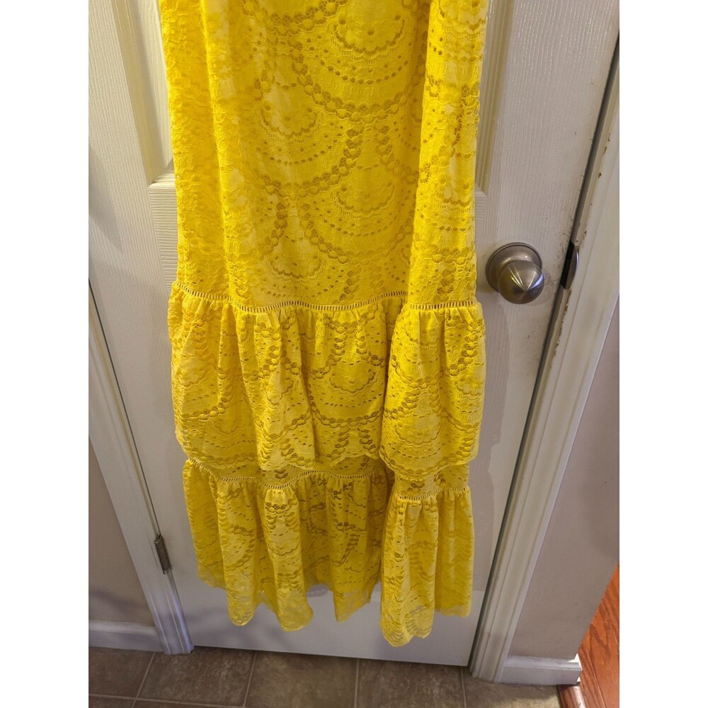 Gianni Bini Yellow Lace Tiered Midi Dress Sz M NWT Off Shoulder Boho Romantic - Picture 7 of 9